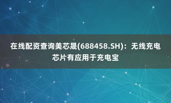 在线配资查询美芯晟(688458.SH)：无线充电芯片有应用于充电宝